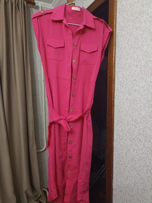 Платье-рубашка фуксия