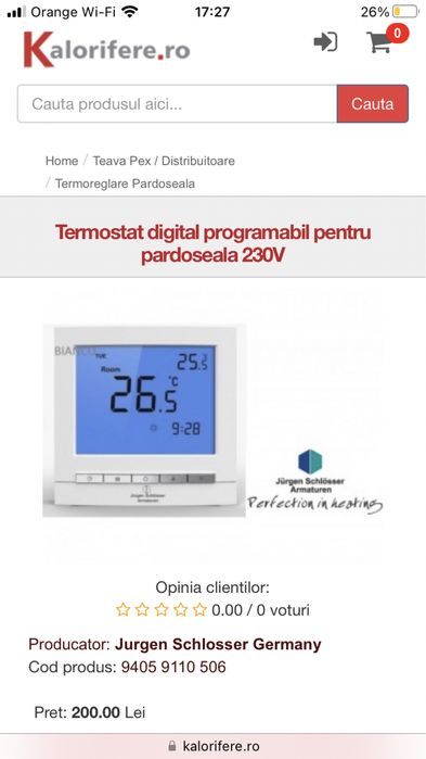 Termostat juergen Schlosser pt Incalzire pardoseala