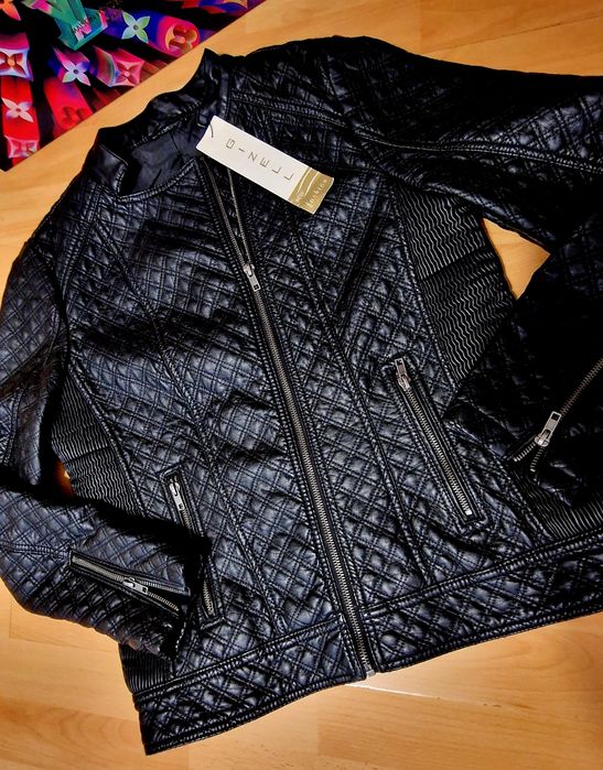 Geaca dama piele ecologica,accesorii metalice argintii, Italia