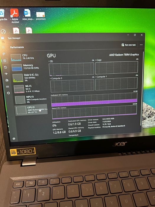 Laptop Ryzen 7 8840HS, GPU 780m, 16GB RAM, 512 GB SSD