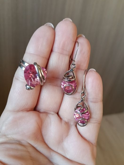 Inel și cercei din argint cu cristale Swarovski