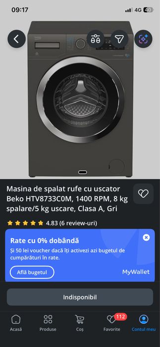 Masina spalat + uscator Beko
