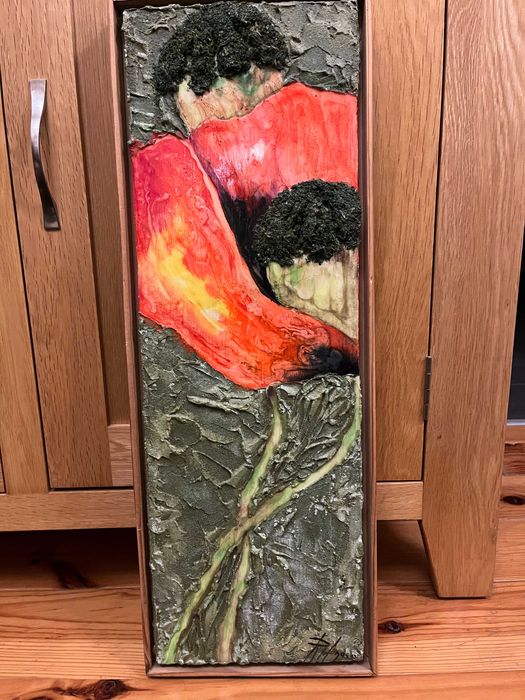 ВИНТИДЖ картина Макове Ере Монако акрил дърво 20x60 см