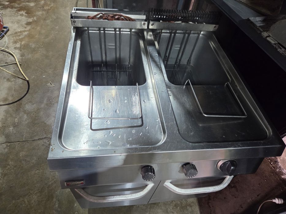 Friteuza inox de putere gaz sau la 380v, cu robinet de golire