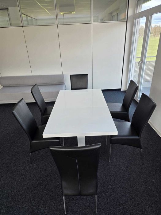 Set masă + 6 scaune alb lucios –SUPER OFERTĂ-mai multe buc disponibile