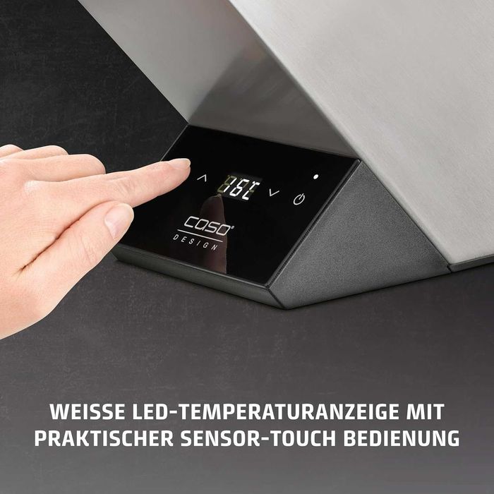 Охладител за вино CASO WineCase One Inox Design за една бутилка, температурен диапазон от 5-18°C, за бутилки с диаметър до 9 см, сензорно управление