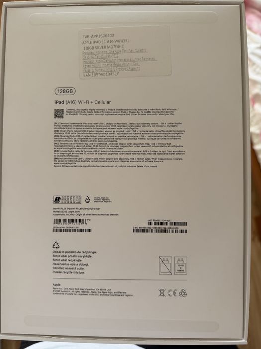 iPad A16, wifi + cellural, 128gb