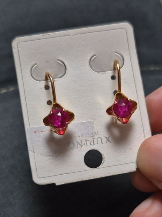 Золотые Советские серьги 583 пробы с рубином