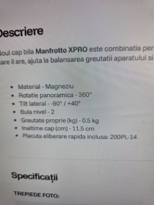 Vand cap trepied manfrotto