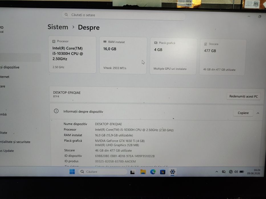 Laptop Gaming Lenovo Legion3 / i5-10300H/16gb RAM/ ssd 512 GB/ video 4 GB/