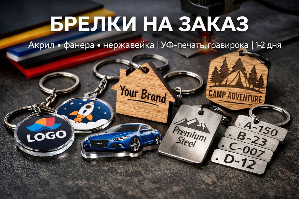 Брелки на заказ из акрила, фанеры и нержавейки | УФ-печать, гравировка