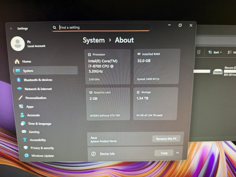 Desktop i7, 32Gb Ram, SSD 1.4 Tb