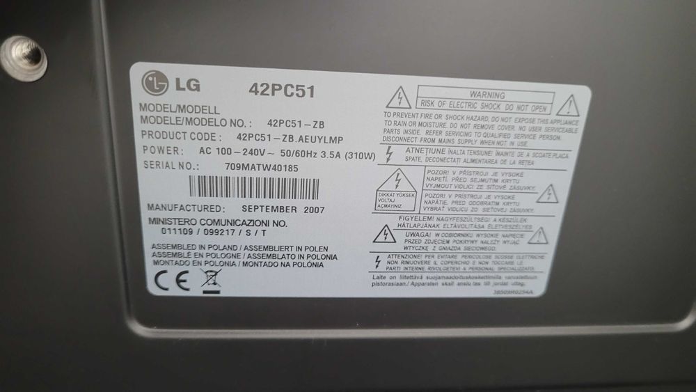 Televizor / Plasma TV diagonala 107 cm, Model LG 42PC51
