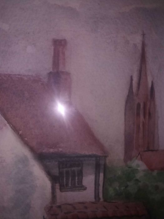 Стара ръчно рисувана картина с сертификат и послание от автора