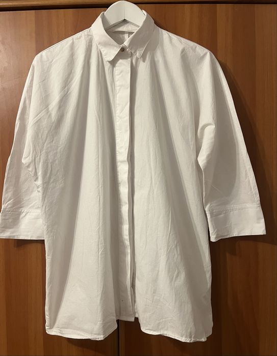 Camasa lunga alba, maneci 3/4, eleganta din bumbac Sinsay