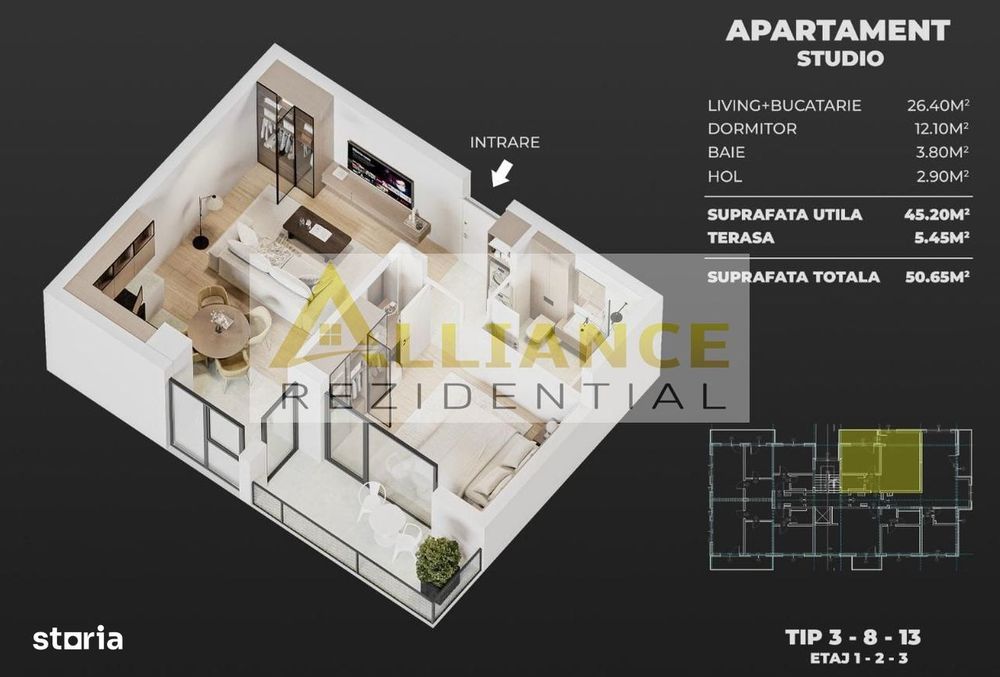 Apartament 2 camere Tip Studio  Alliance Rezidential Soseaua Leordeni