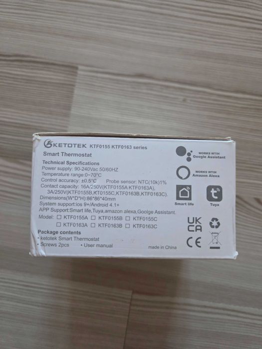 Termostat Smart KETOTEK WiFi 3A, Încălzire în Pardoseală, Alexa/Tuya
