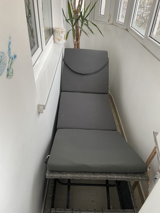 vidaXL Șezlong cu pernă, 1 buc., gri, 201x55x62 cm, poliratan