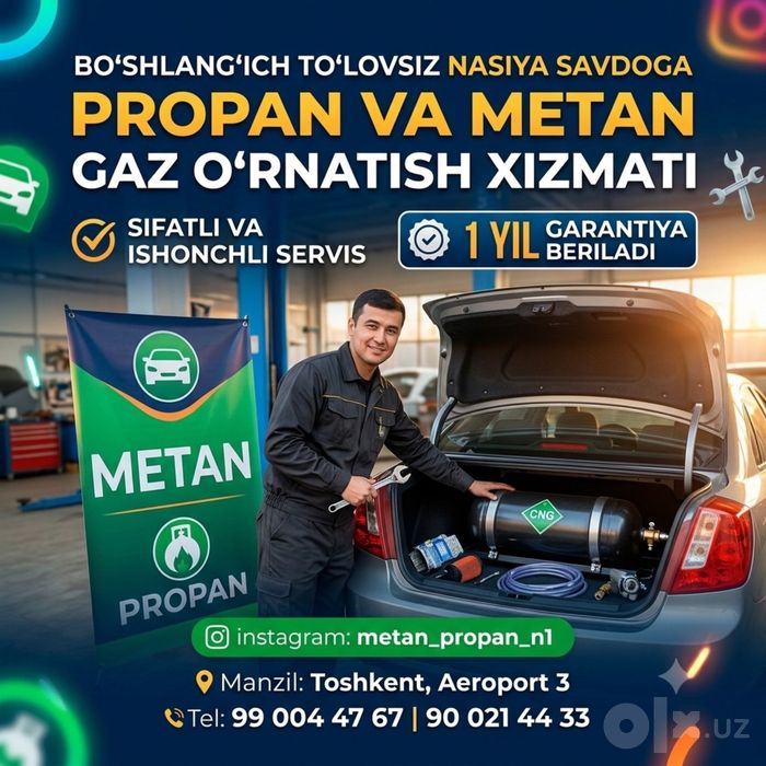 Boshlangich Tolovsiz Nasiyaga Propan va Metan Servis