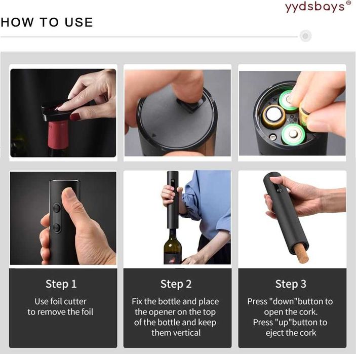 Електрическа отварачка за бутилки вино автоматичен тирбушон 4 в 1 USB