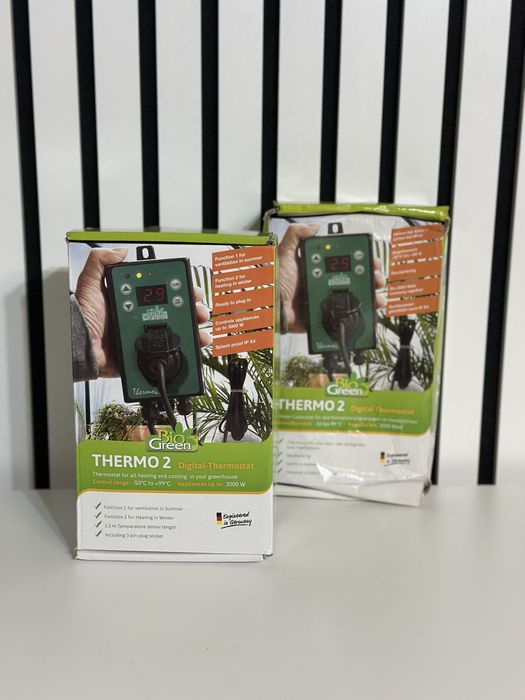 Termostat Digital BioGarden Thermo 2 Pentru Control Temperatura Sere Solarii Verde La cutie Nou Sonda Temperatura