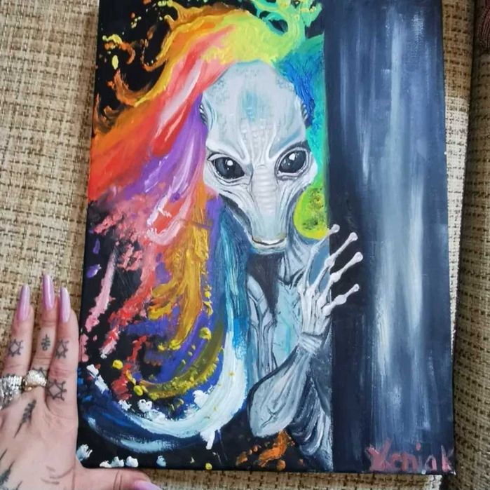 Tablou original ulei pe pânză, extraterestru