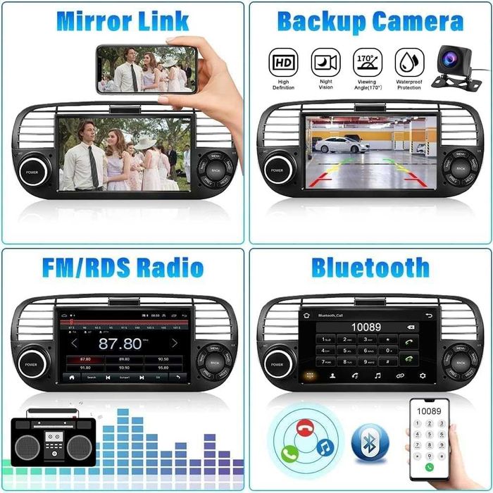 Мултимедия Двоен дин Android за FIAT 500 Андроид навигация плеър 2DIN