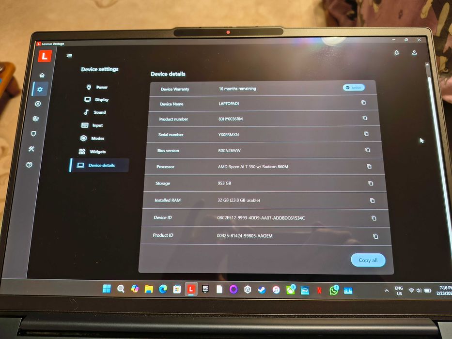 IdeaPad Slim 5, RyzenAI 7 350, 16" OLED, 32GB DDR5, SSD 1TB, Windows11