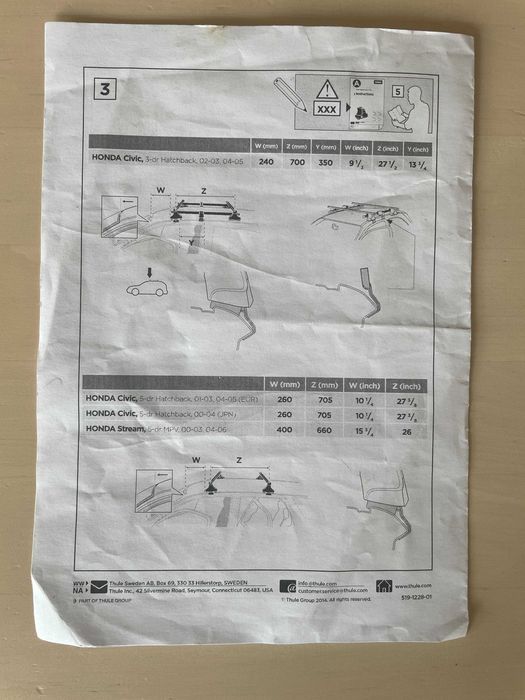 Thule 1228 кит за Honda Civic / Stream