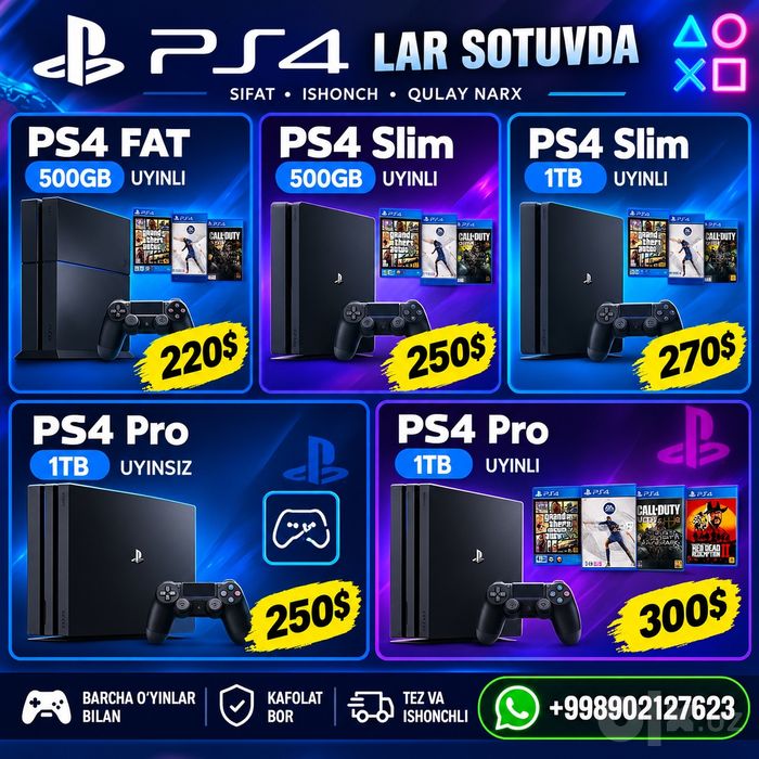PlayStationlar Sotuvda Arzon narxlarda + dastavka bepul