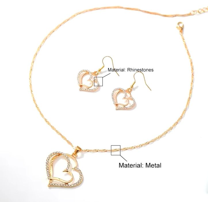 Комплект колие и обеци във формата на сърце