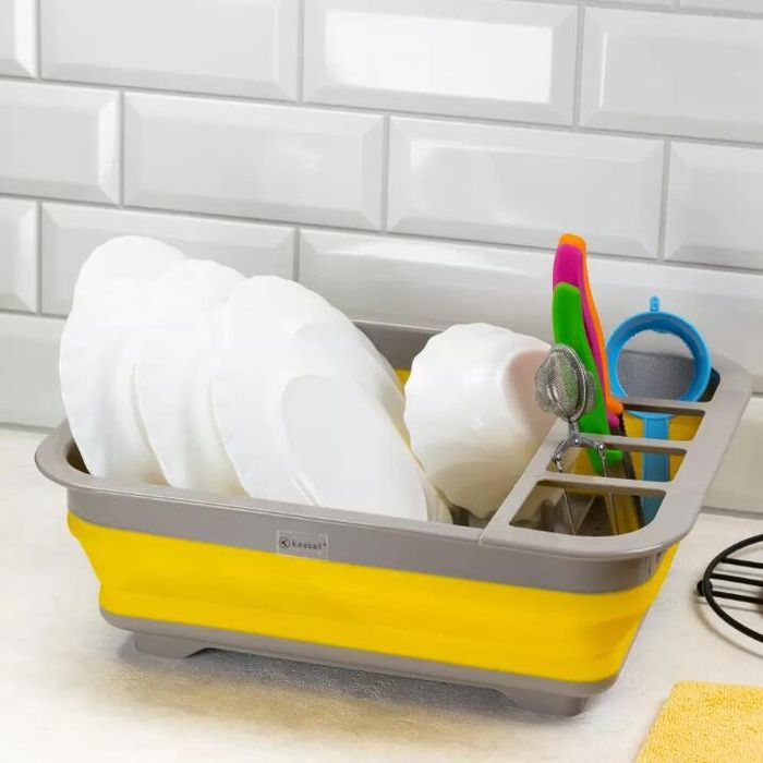 Suport pentru vase si tacamuri, plastic, 36,5 x 31 x 18ncm, galben,