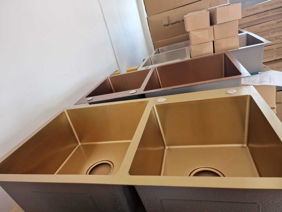 Lichidare Chiuveta bucatarie 82x45 2 cuve gold-TRANSPORT GRATUIT