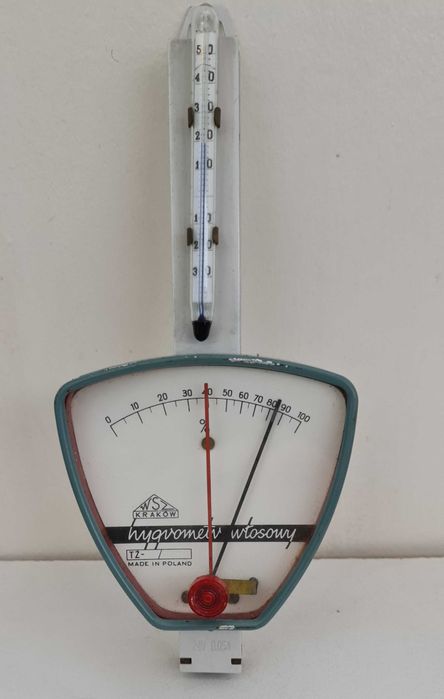 Стар метален хигрометър и термометър WSZ Kraukow Poland