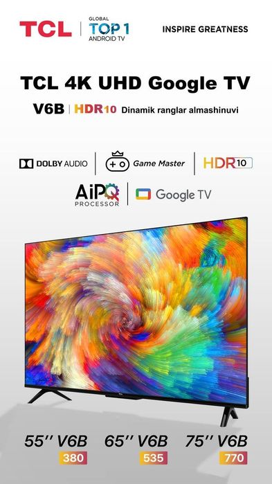 Телевизор TCL Смарт 4K UHD AIPQ 2025 NEW!! Оптом и в розницу+онлайн тв