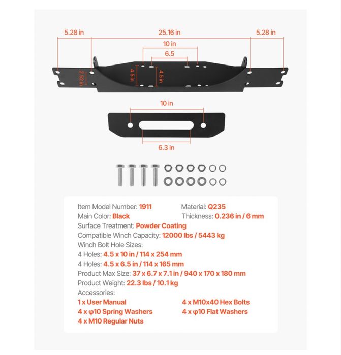Suport troliu dedicat Jeep Wrangler JL