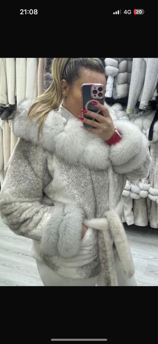 Haina Blana Alcantara cu blana naturala vulpe