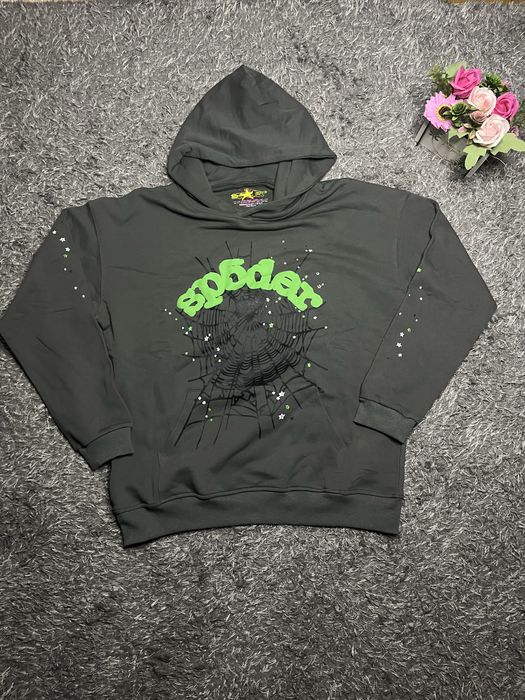Sp5der hoodie Grey/green, Спайдър худи топ цвят/материя