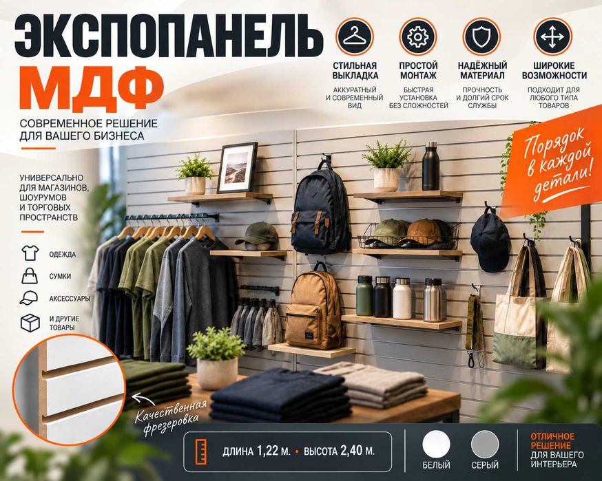 Торговая панель МДФ и пластик с пазами для магазина