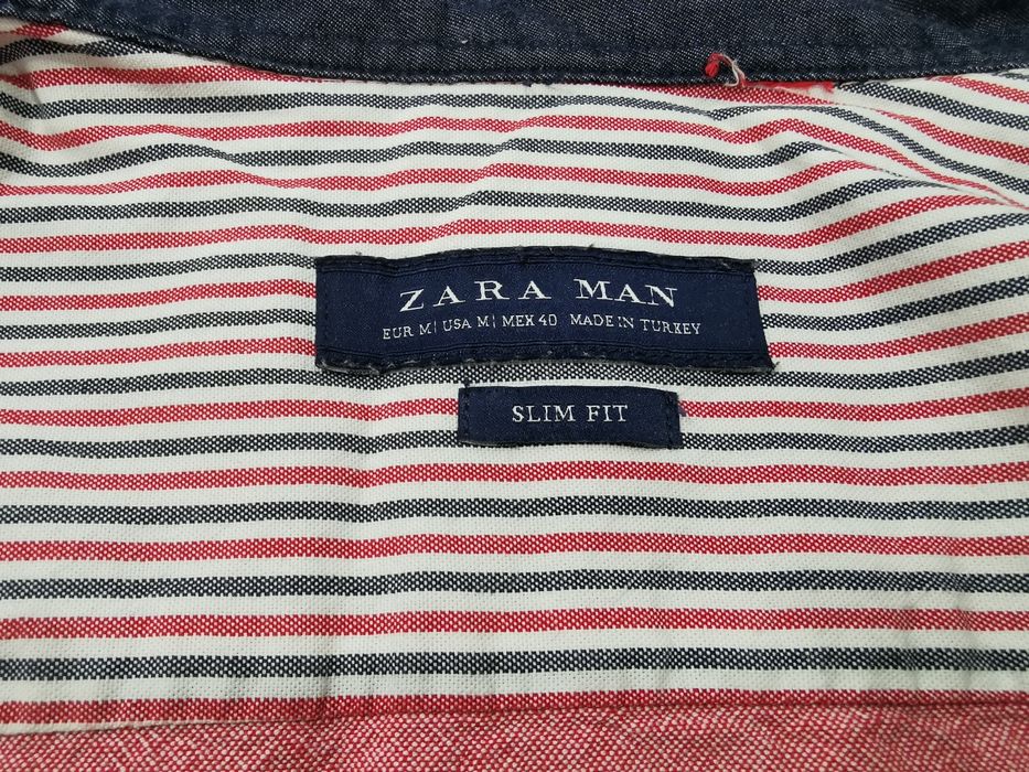 Slim fit памучна риза ZARA цвят сьомга