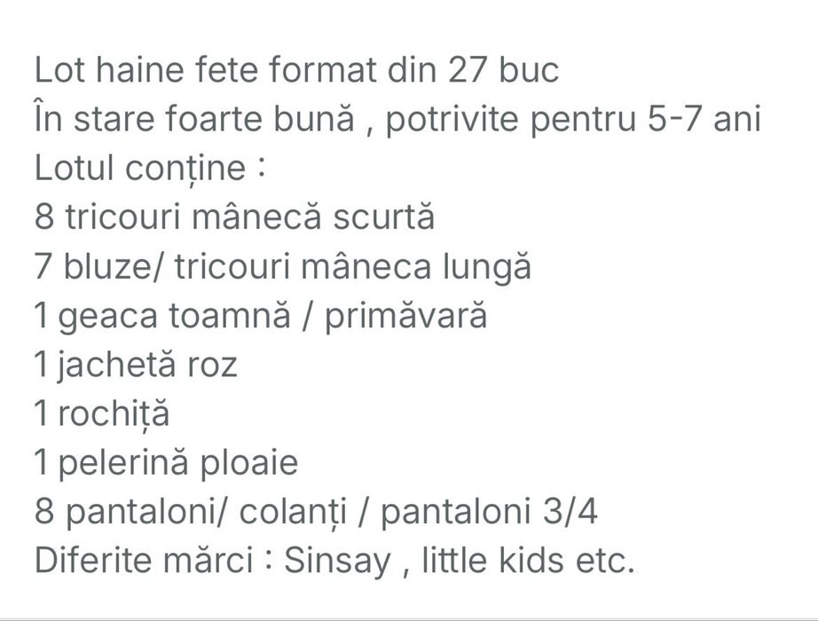 Lot haine fete 5-7 ani