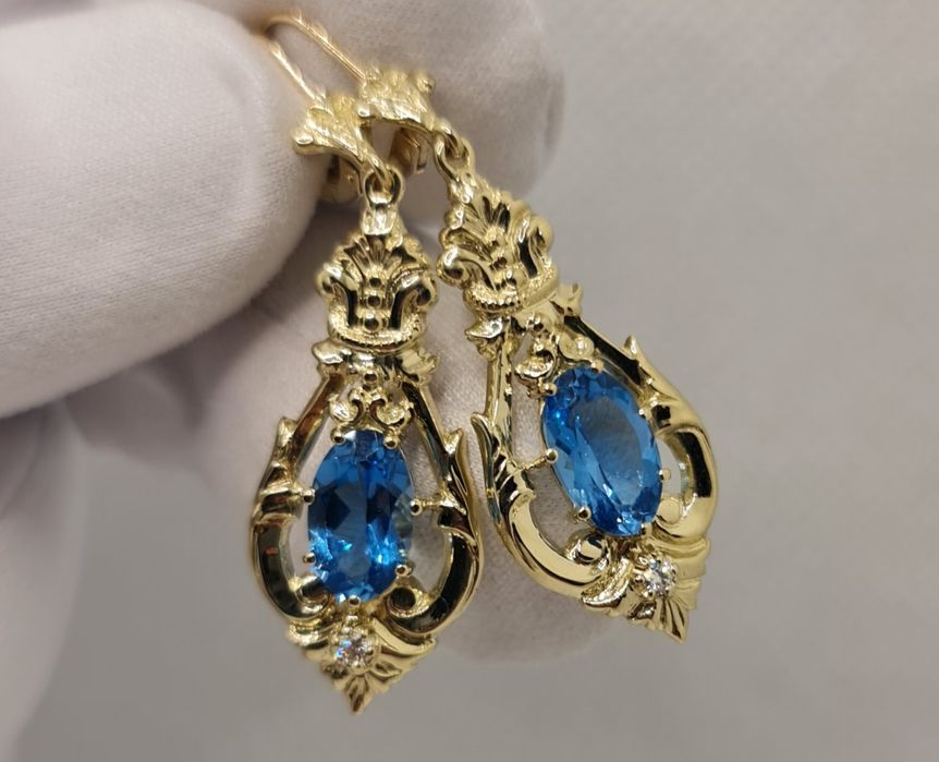 Cercei aur galben 14k topaz și diamante naturale