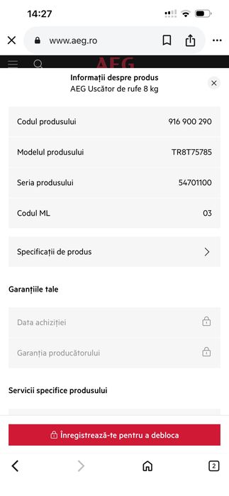 Uscător de rufe AEG nou nouț .. Tara de proveniență Germania