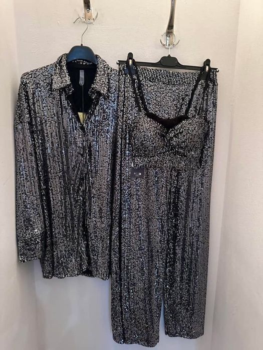 Троен сет в черно и в сребърно с паети