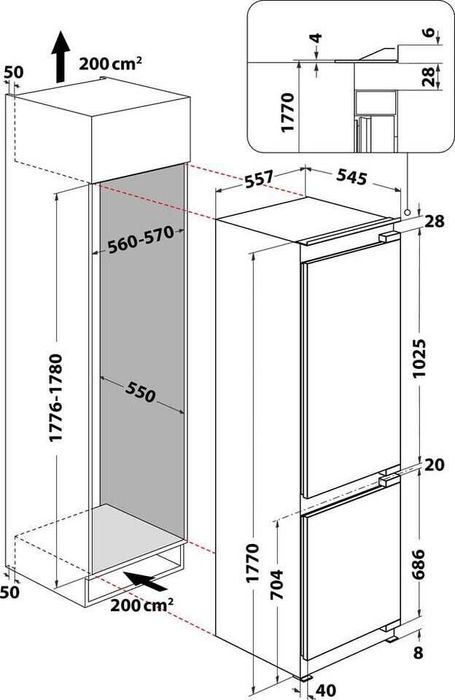 Хладилник с фризер за вграждане BAUKNECHT BKGIL 178S12 177см.