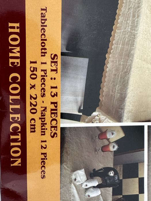 Set fata de masa alba + 12 servete - 150 x 220 cm