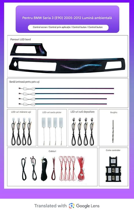 Kit Lumini Ambientale LED Dedicat BMW Seria 3 E90 (2005-2012) 18 Puncte de Lumină