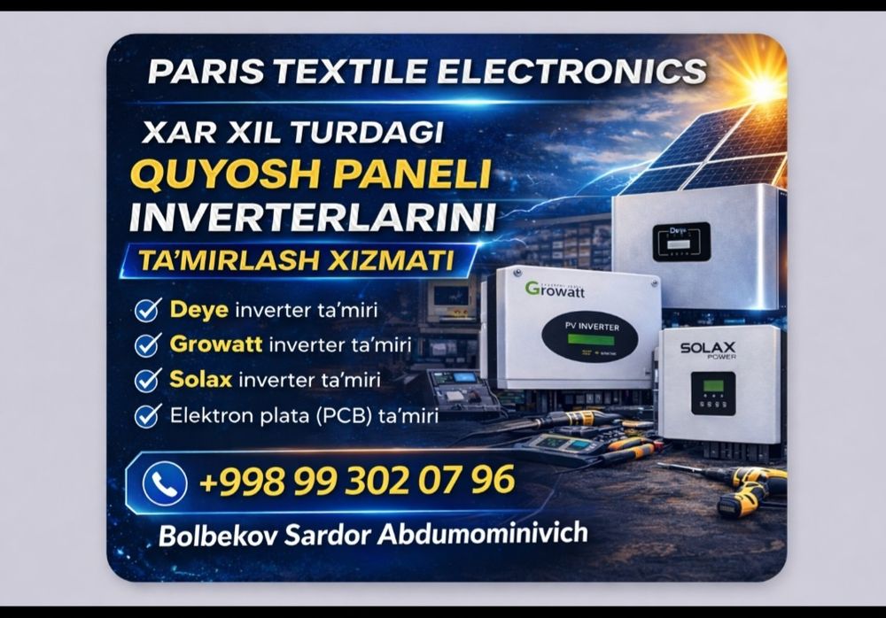 Xar xil turdagi Quyosh paneli inverterlarni tamirlash xizmati ..