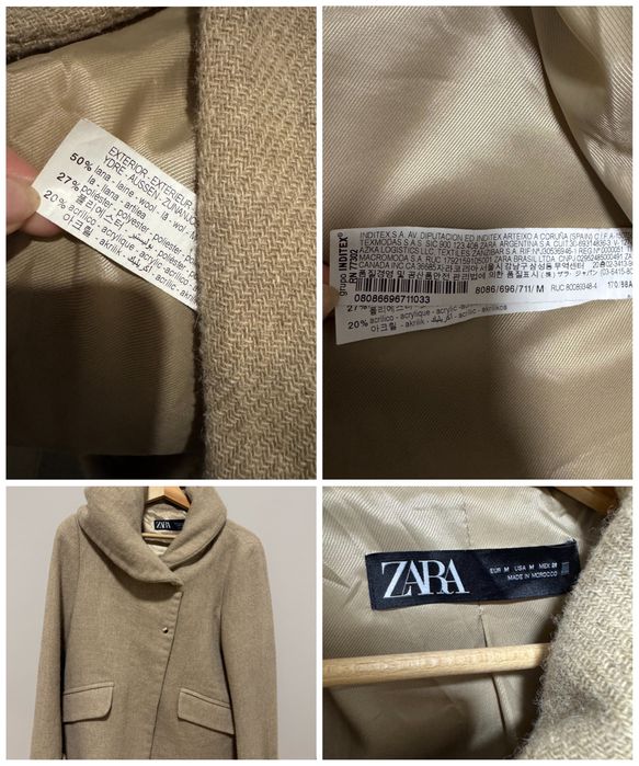 Дамско палто Zara с вълна размер S и М вълнено палто с яка