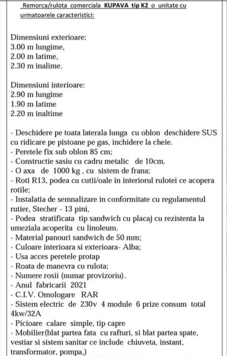 Rulotă comercială – gata de lucru – ideală cafea / street food / târguri